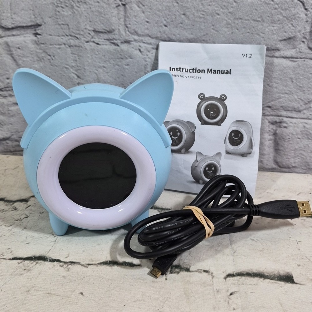 Alarm Clock for Kids Bedroom Children Sleep Training Clock for Toddlers Blue Cat